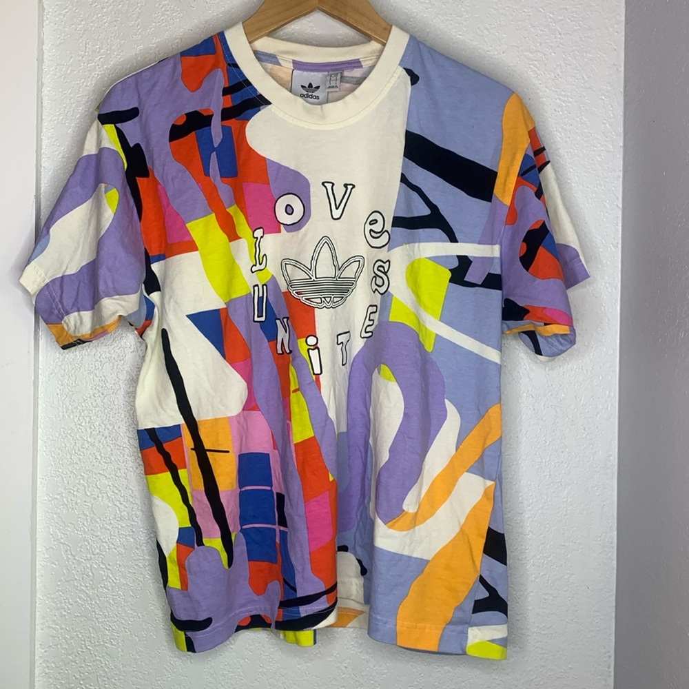 Adidas Love Unites Graphic T-Shirt Colorful Indie Streetwear Art Tee Size Small